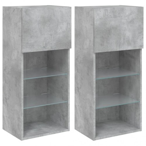 Tv-borde med LED-lys - 2 stk., 40,5 × 30 × 90 cm, betongrå