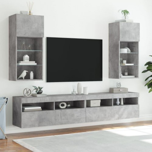 Tv-borde med LED-lys - 2 stk., 40,5 × 30 × 90 cm, betongrå