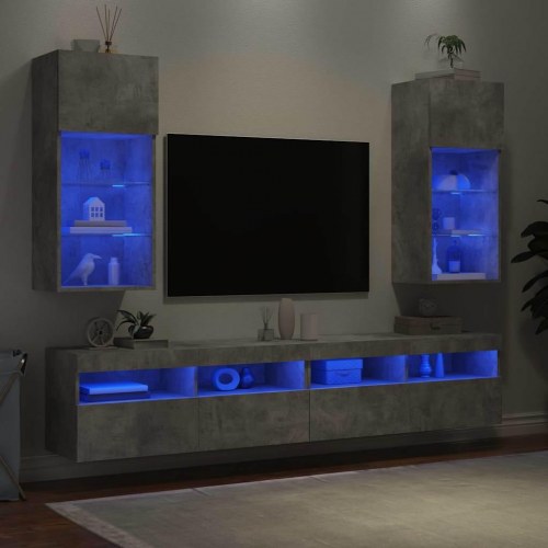 Tv-borde med LED-lys - 2 stk., 40,5 × 30 × 90 cm, betongrå