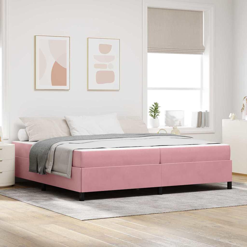 Sengestel Med Madras Lyserød Og Hvid 200 X 200 Cm Fløjl