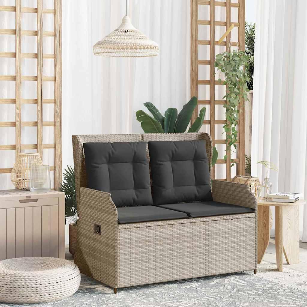 Havebænk med pude Lysegrå Poly rattan