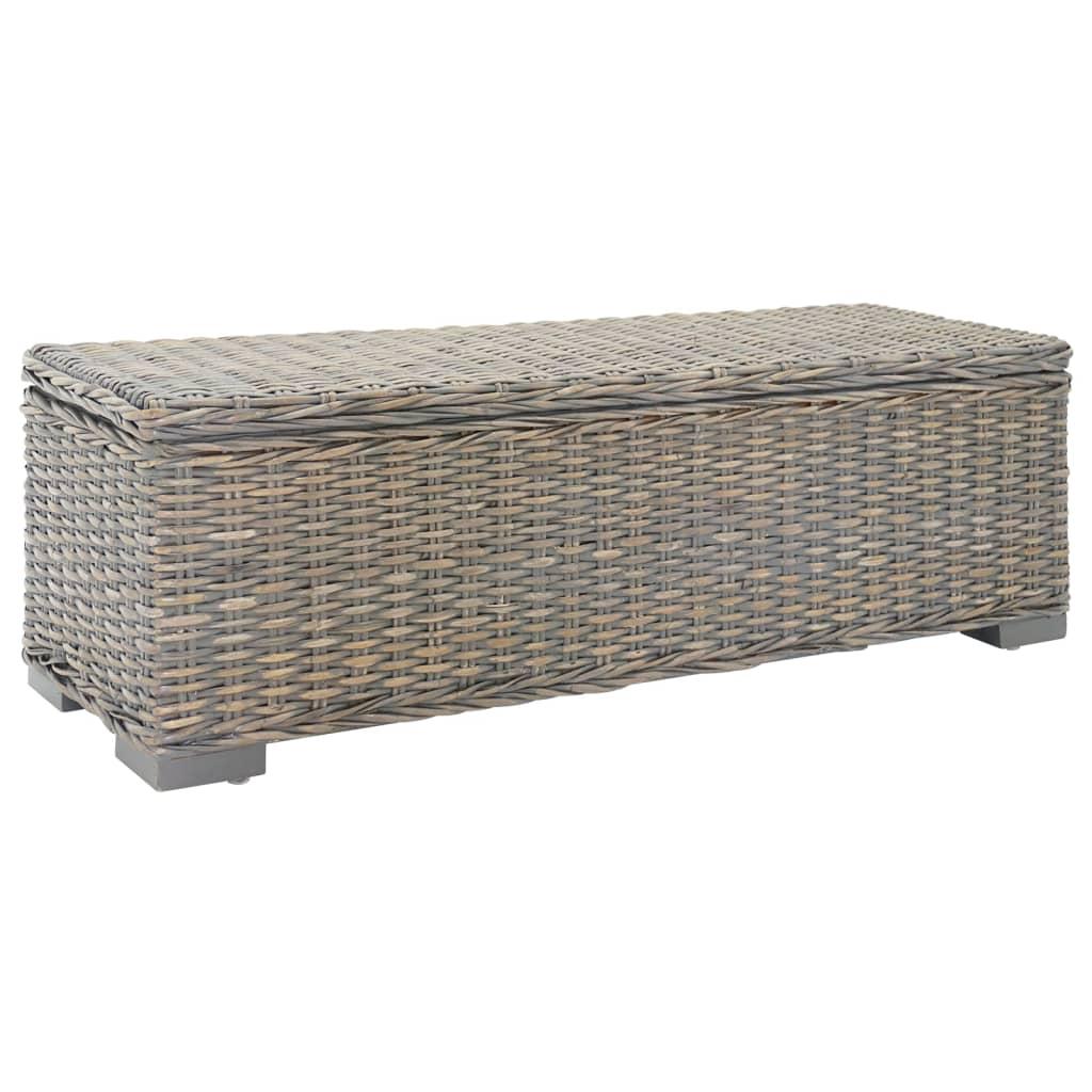 OpbevaringsbÃ¦nk 110 cm i naturlig kubu-rattan og massivt mahogni - grÃ¥