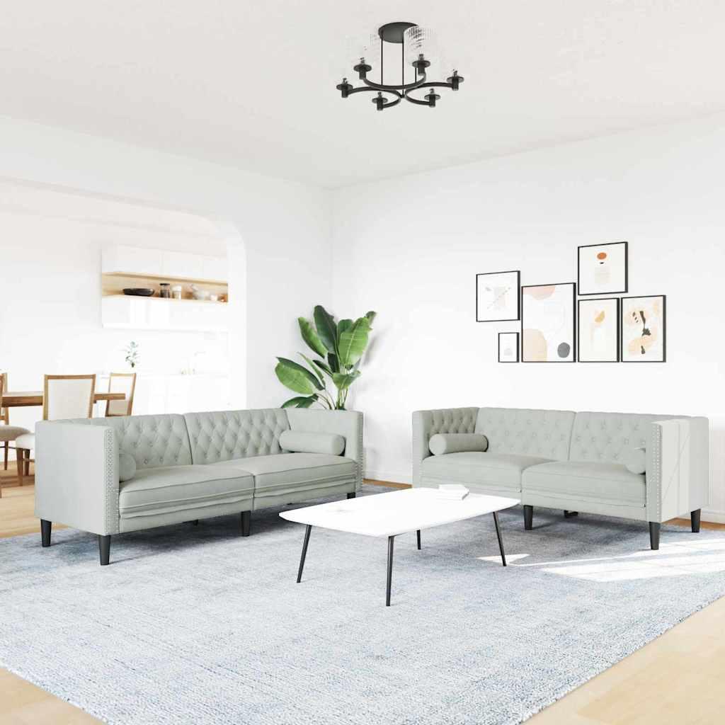 Sofa Sæt Lysegrå Fløjl
