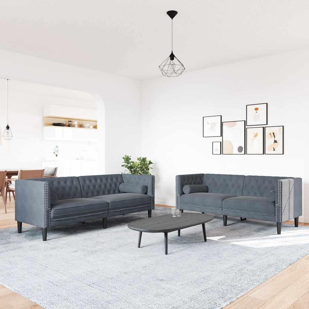 Sofasæt i fløjl - 2- og 3-personers, mørkegrå