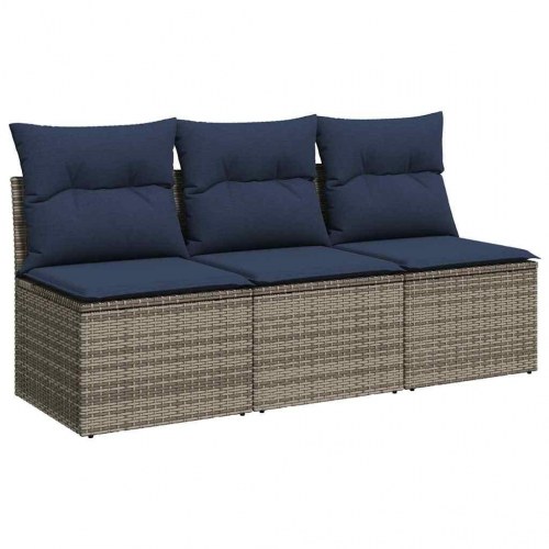 3-personers havesofa med hynder i polyrattan - grå/marineblå