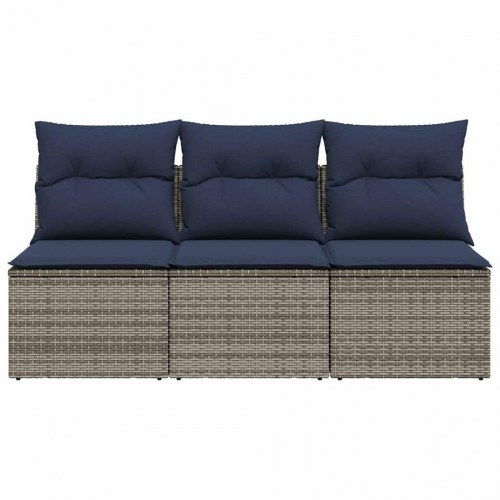 3-personers havesofa med hynder i polyrattan - grå/marineblå