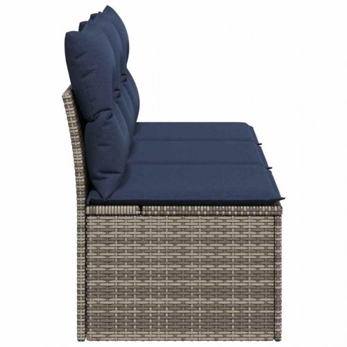 3-personers havesofa med hynder i polyrattan - grå/marineblå