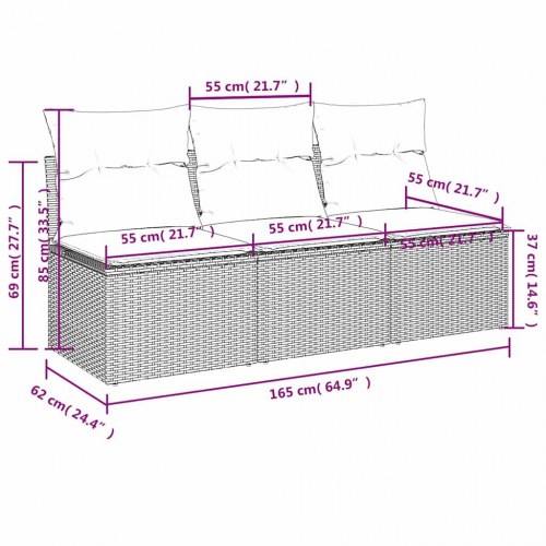3-personers havesofa med hynder i polyrattan - grå/marineblå