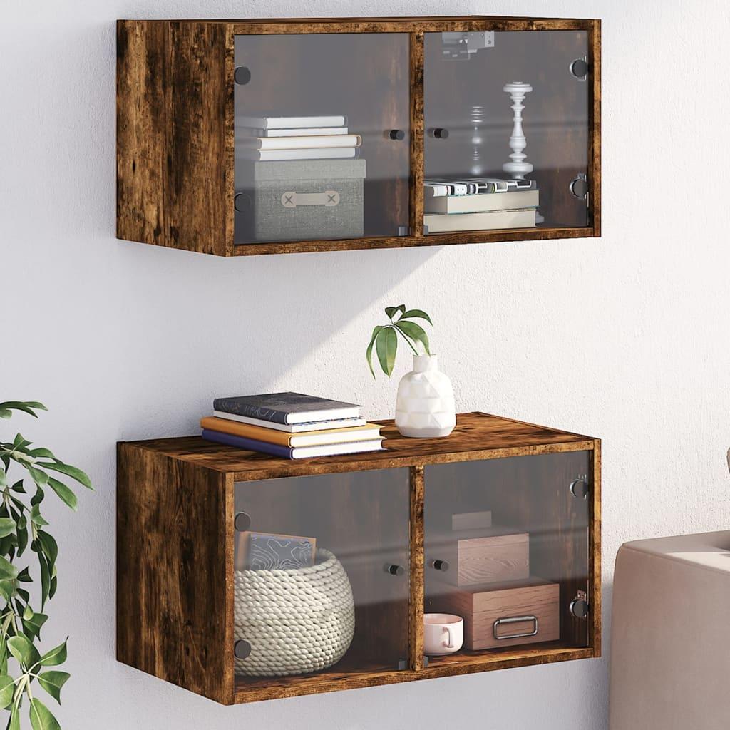 Vægskabe 2 stk. med glaslåger 68,5x37x35 cm røget egetræsfarve