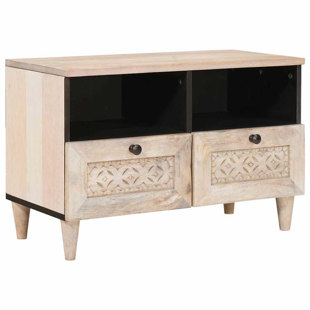 TV-skab med skuffe Hvid 70 x 33 x 46 cm Massivt mangotræ