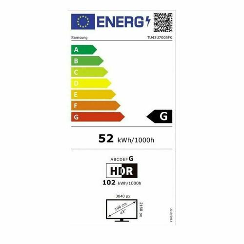 Smart TV Samsung 43" Crystal UHD TU43U7005F (sort)