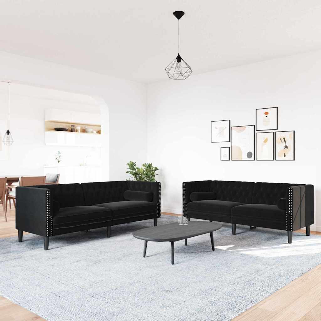 Sofasæt 2 stk i sort fløjl - 2- og 3-personers sofa