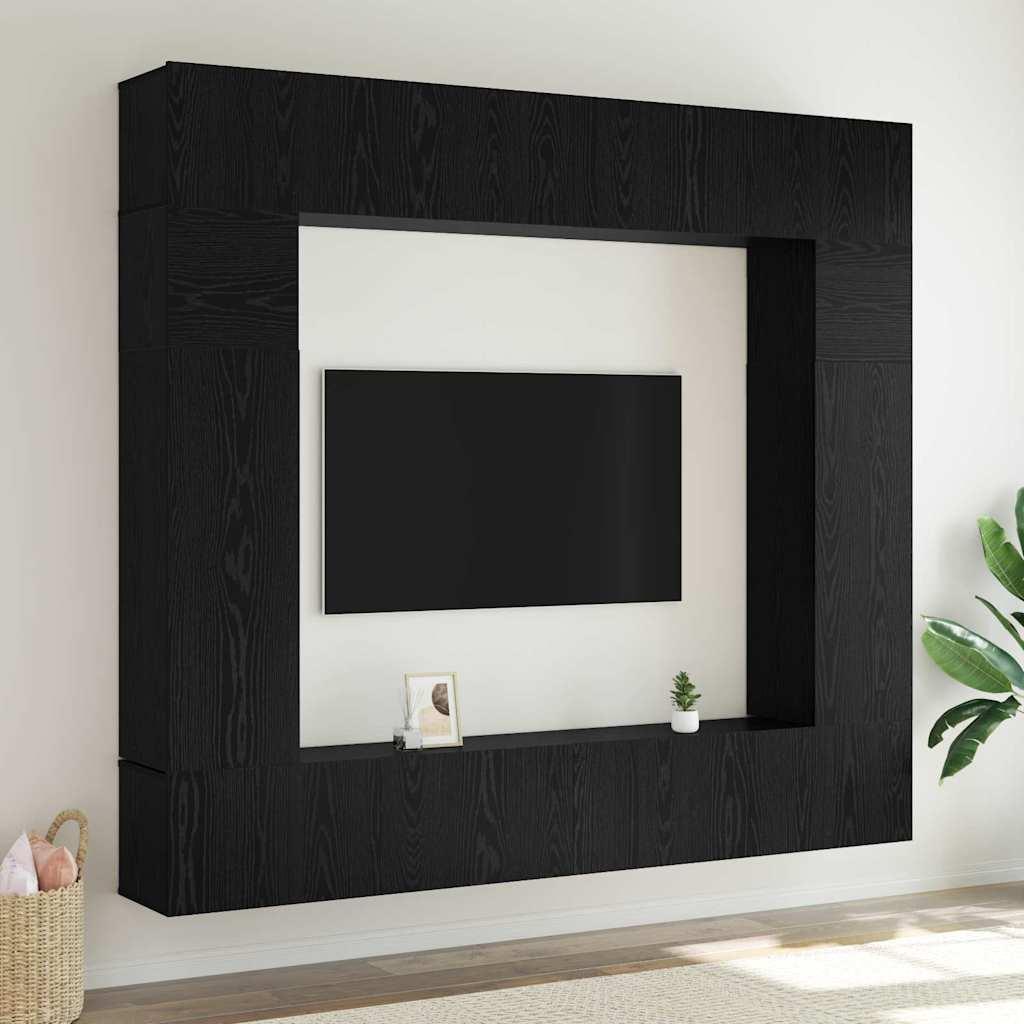 TV-møbelsæt 8 stk Sort eg 100 x 30 x 30 cm Konstrueret træ