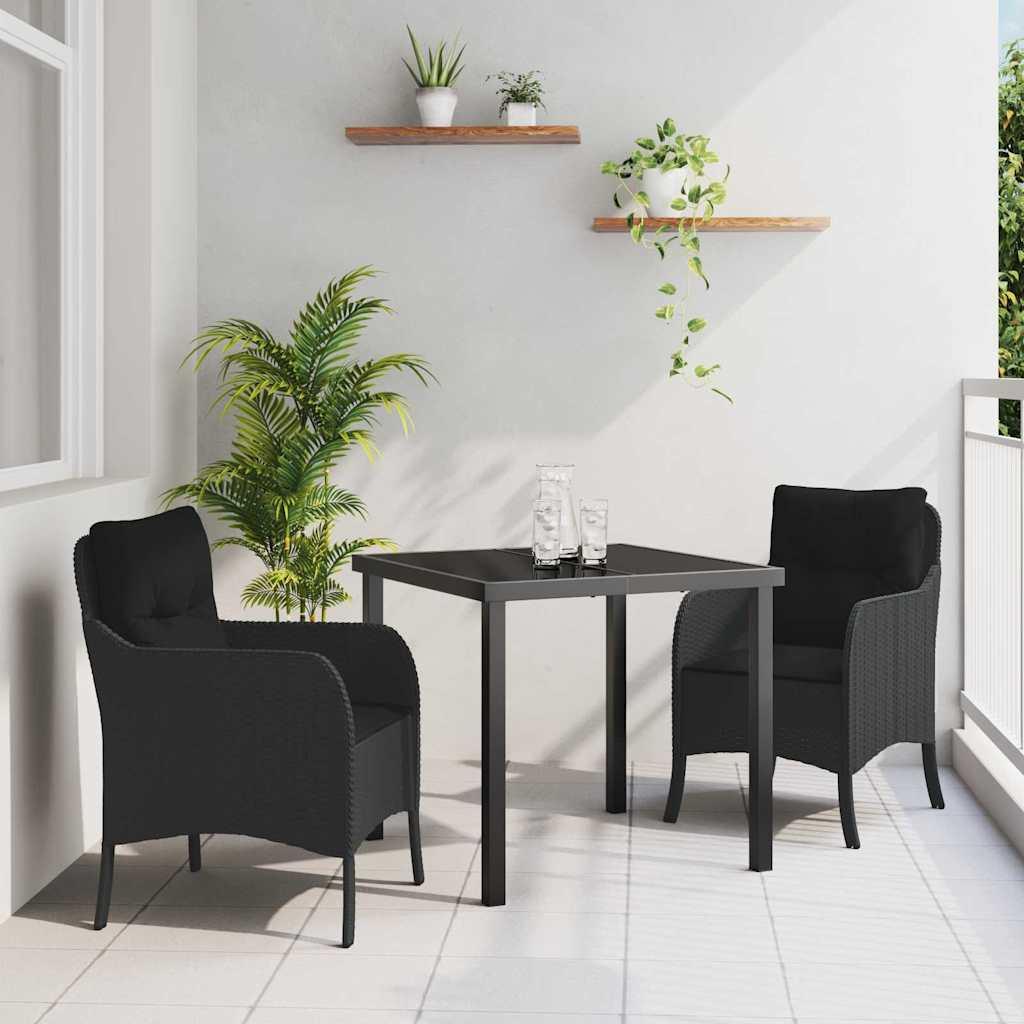 Have spisebordssæt med puder - 3 dele i sort polyrattan