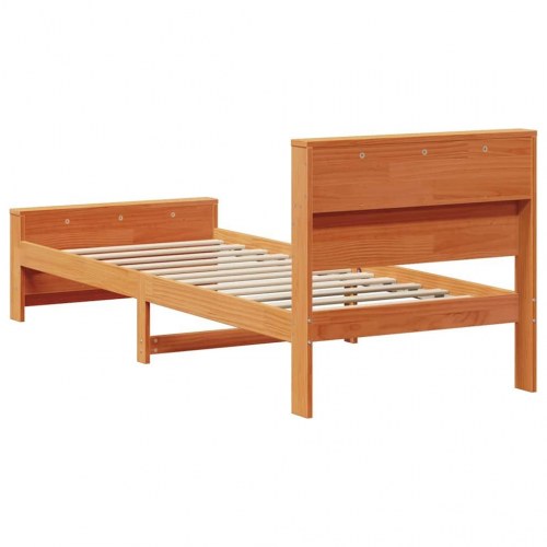 Sengestel med hylde - voks brun, 75 x 190 cm, massivt fyrretræ