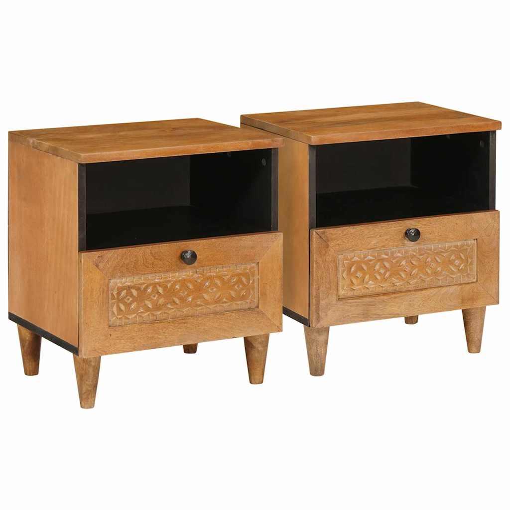 Sengebord 2 stk Lysebrun 40 x 33 x 46 cm Massivt mangotræ