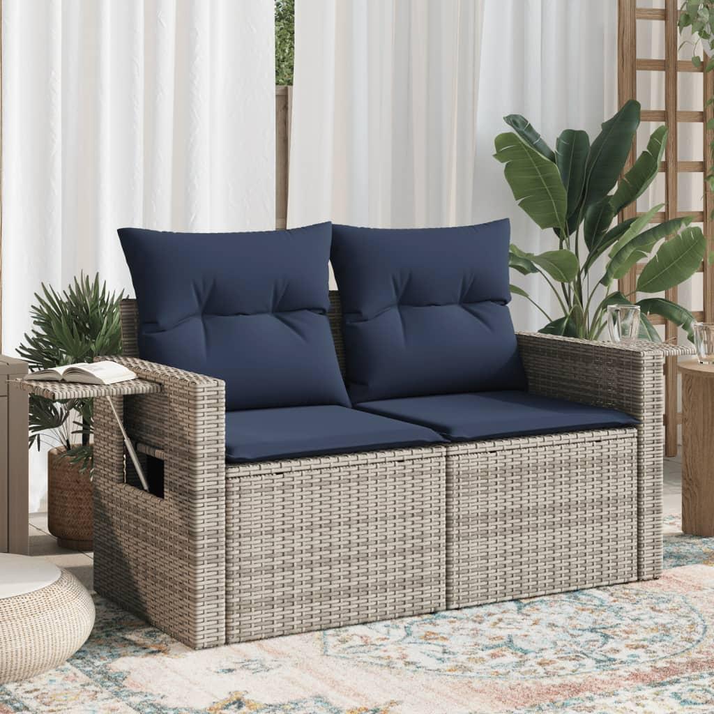 2-personers havesofa med hynder polyrattan grå