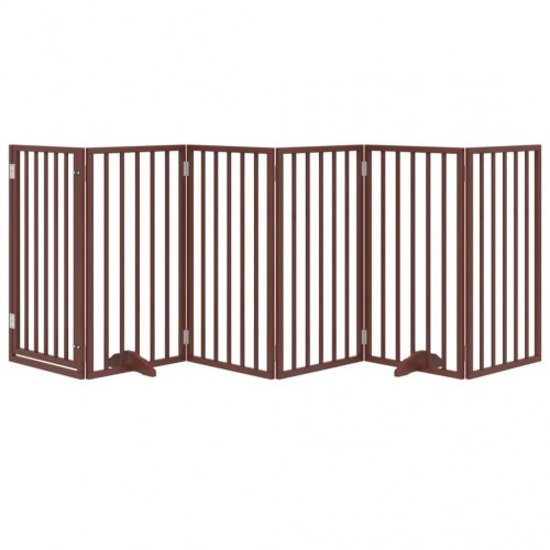 Foldbart hundegitter med dør - 6 paneler, brun poppeltræ, 300 cm