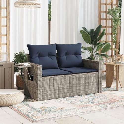 2-personers havesofa med hynder polyrattan grå