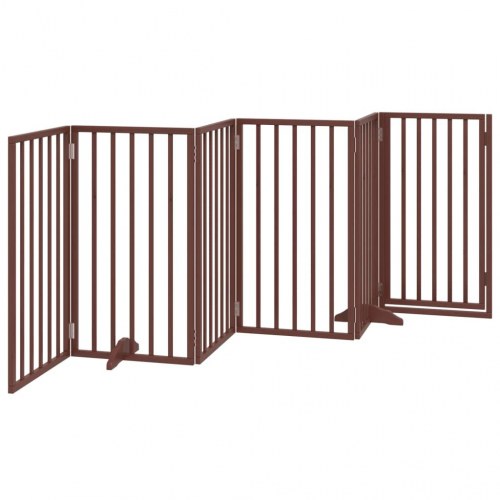 Foldbart hundegitter med dør - 6 paneler, brun poppeltræ, 300 cm