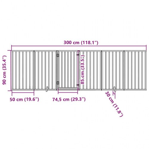 Foldbart hundegitter med dør - 6 paneler, brun poppeltræ, 300 cm