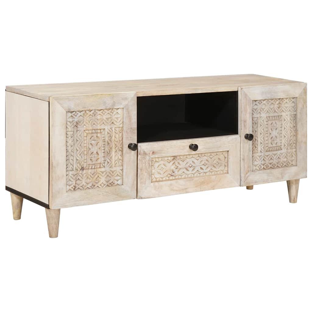TV-skab med skuffe Hvid 105 x 33 x 46 cm Massivt mangotræ