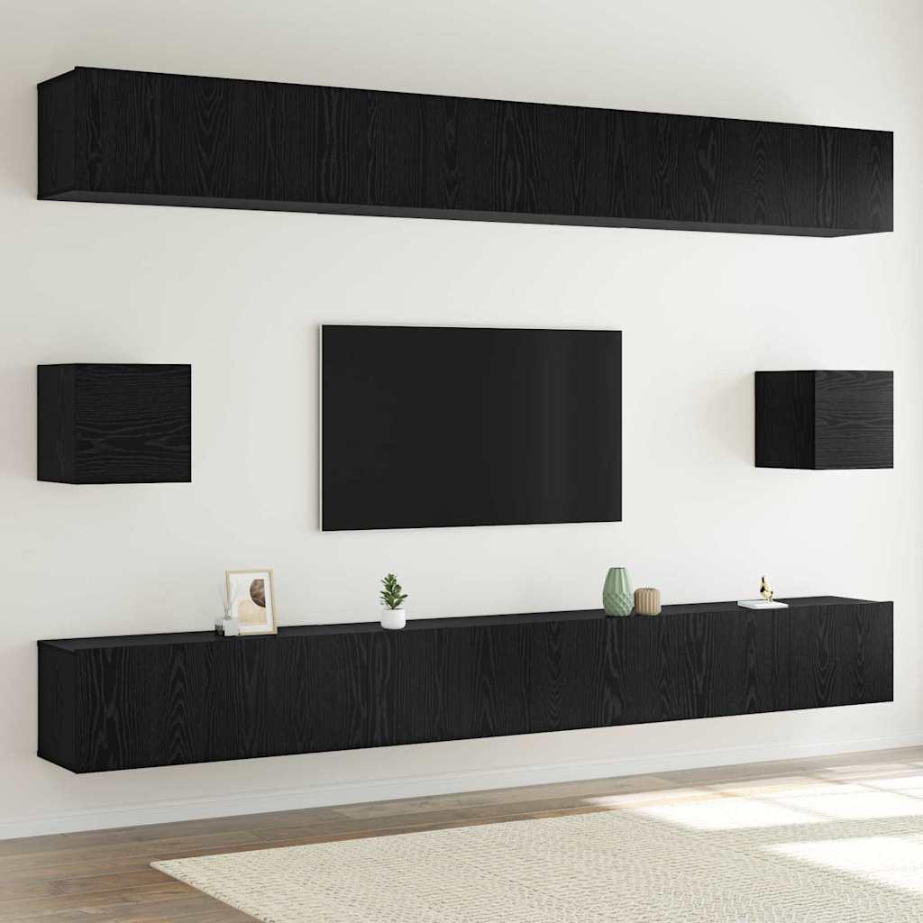 TV-møbelsæt 8 stk Sort eg 100 x 30 x 30 cm Konstrueret træ