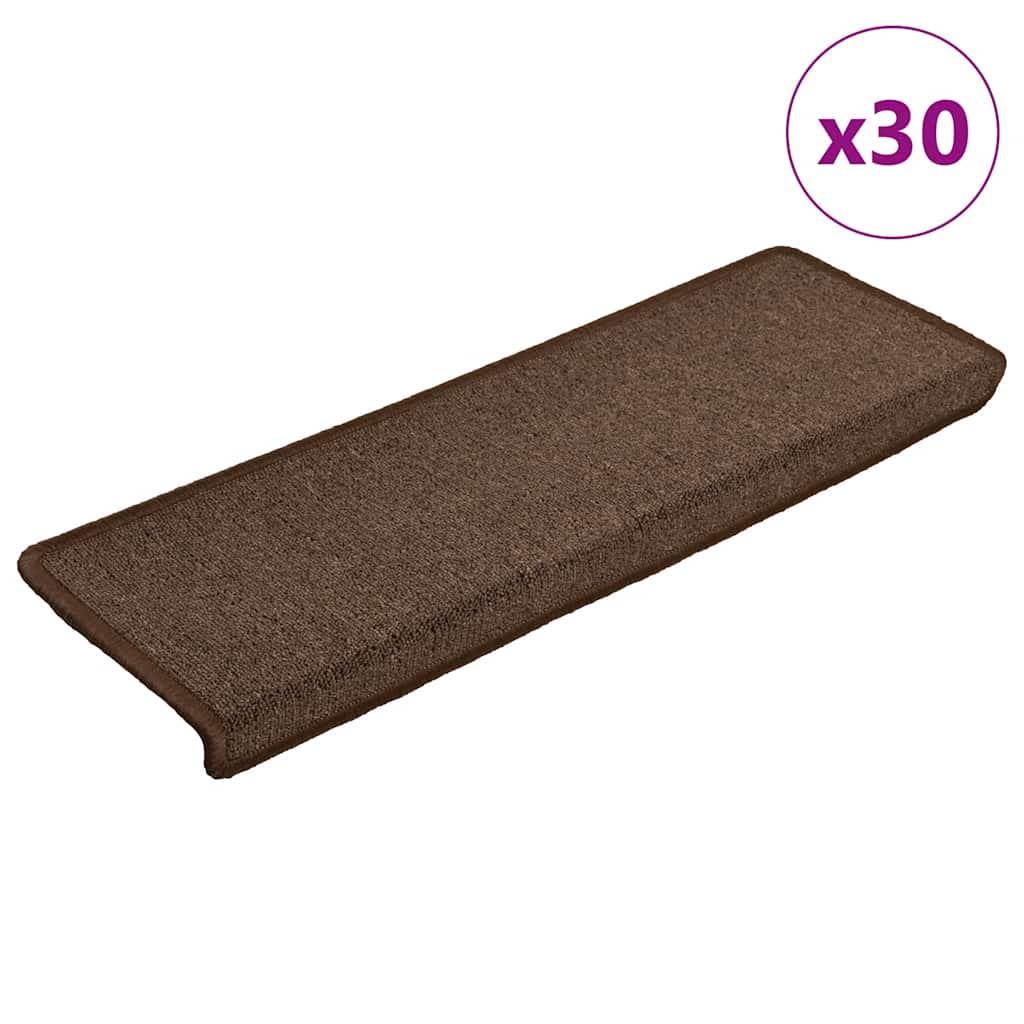 Trappemåtter 30 stk. - 65 × 21 × 4 cm - kaffebrune, rektangulære kanter