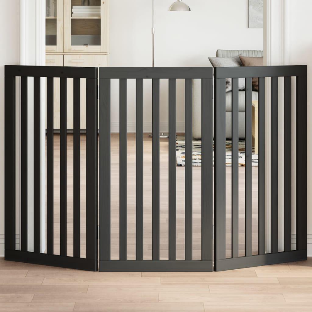 Foldbar hundelåge med 3 paneler - poppeltræ, 150 cm, sort