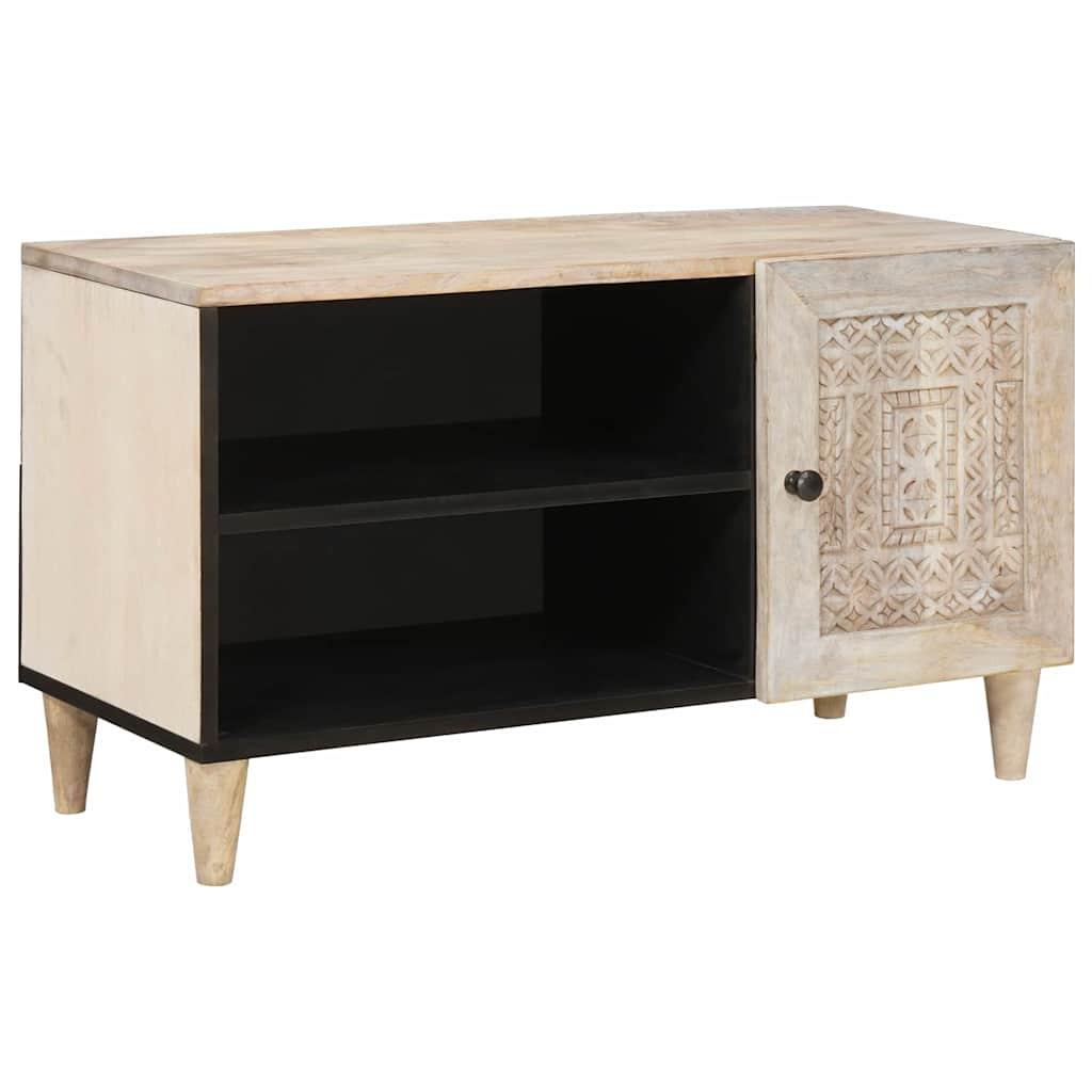 TV-skab med hylde med dør Hvid 80 x 33 x 46 cm Massivt mangotræ