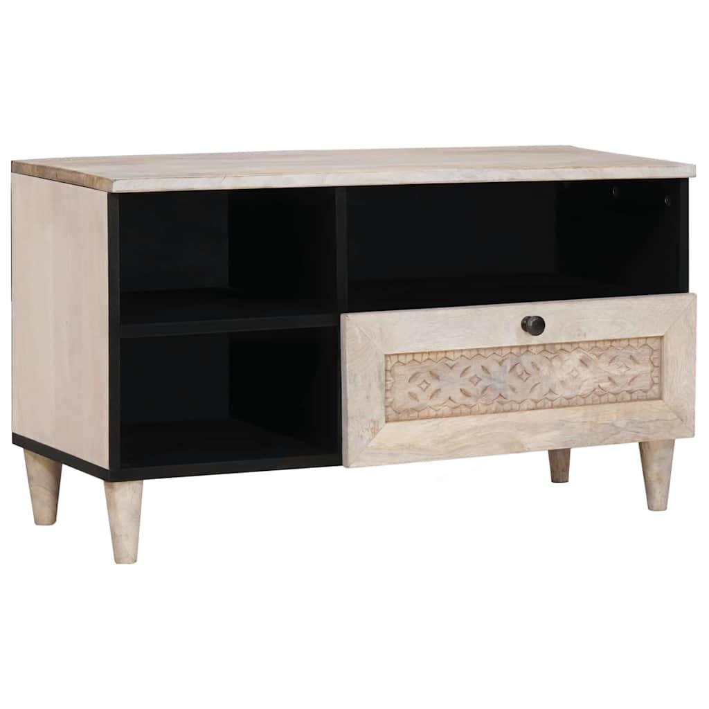 TV-skab med skuffe Hvid 80 x 33 x 46 cm Massivt mangotræ