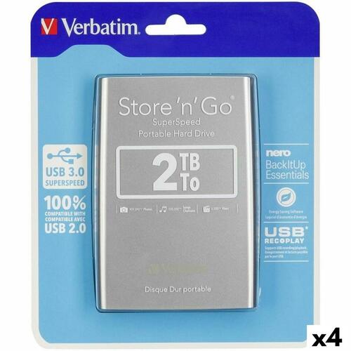 Verbatim Store 'n' Go ekstern harddisk 2 TB, 2,5", USB 3.0, sort/sølv (4-pak)