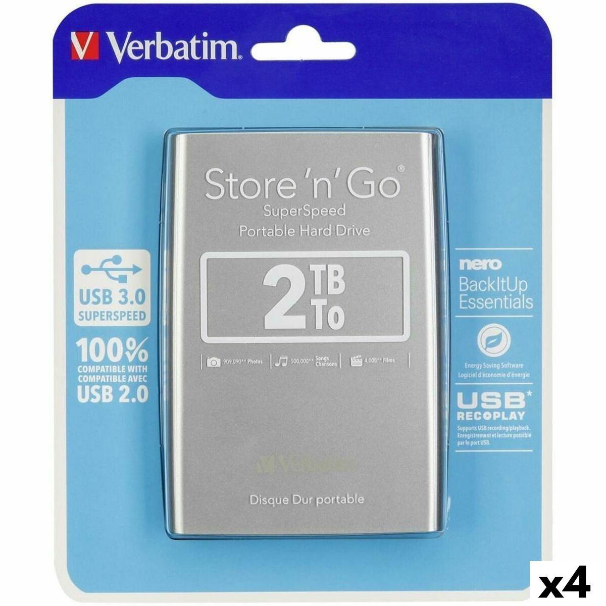 Verbatim Store 'n' Go ekstern harddisk 2 TB, 2,5", USB 3.0, sort/sølv (4-pak)
