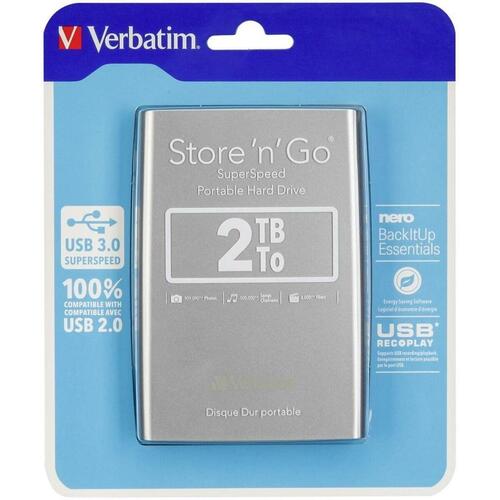 Verbatim Store 'n' Go ekstern harddisk 2 TB, 2,5", USB 3.0, sort/sølv (4-pak)