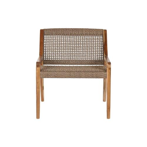 Lænestol - brun teak og syntetisk fiber, 65 × 62 × 72 cm