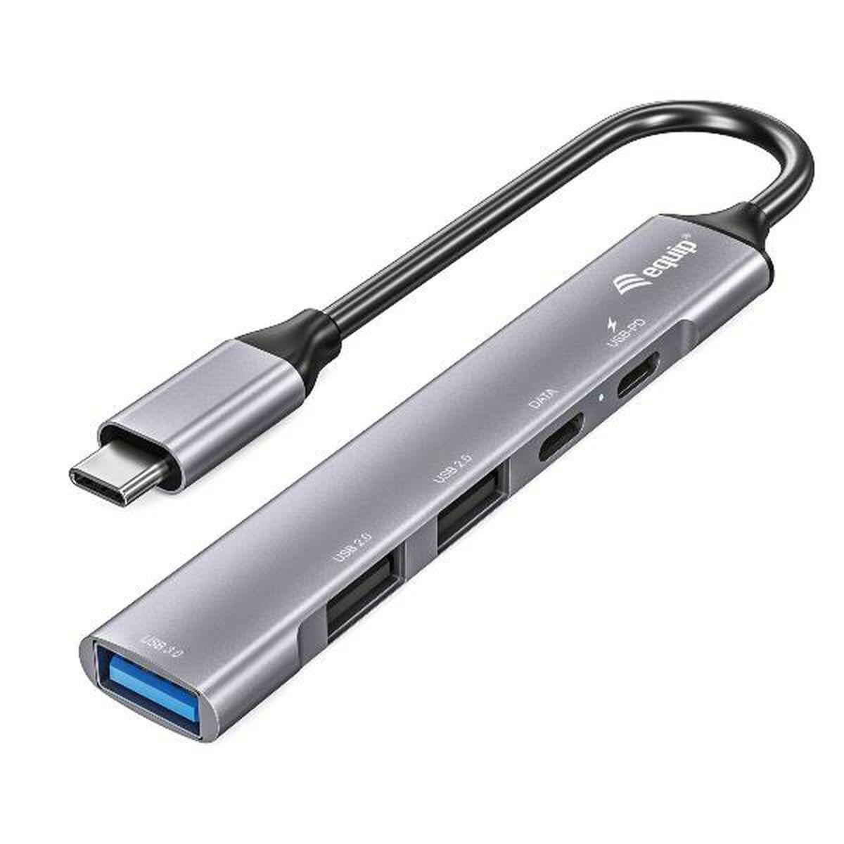 USB-C hub 7-porte Equip - aluminium, 15 cm kabel