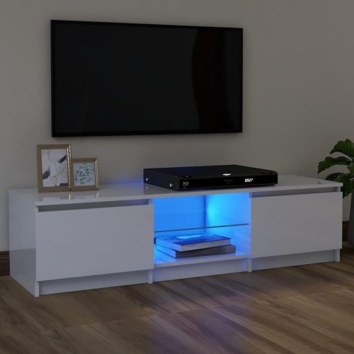 Tv-skab med LED-lys 120x30x36 cm hvid højglans