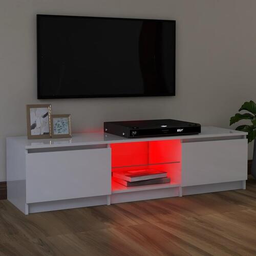 Tv-skab med LED-lys 120x30x35,5 cm hvid højglans