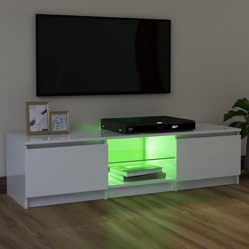 Tv-skab med LED-lys 120x30x35,5 cm hvid højglans