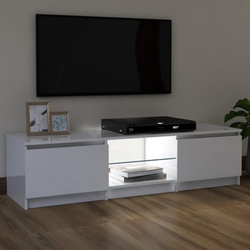 Tv-skab med LED-lys 120x30x36 cm hvid højglans