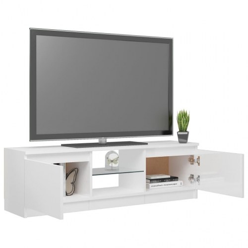 Tv-skab med LED-lys 120x30x36 cm hvid højglans