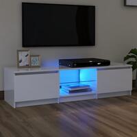 Tv-skab med LED-lys 140x40x35,5 cm hvid højglans