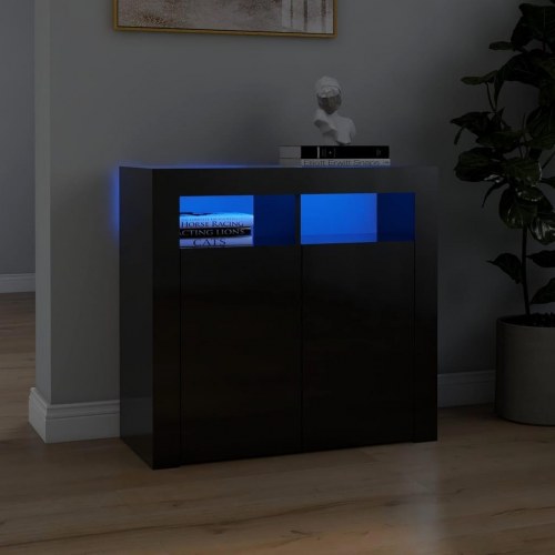 Skænk med LED-lys 80x35x75 cm sort højglans