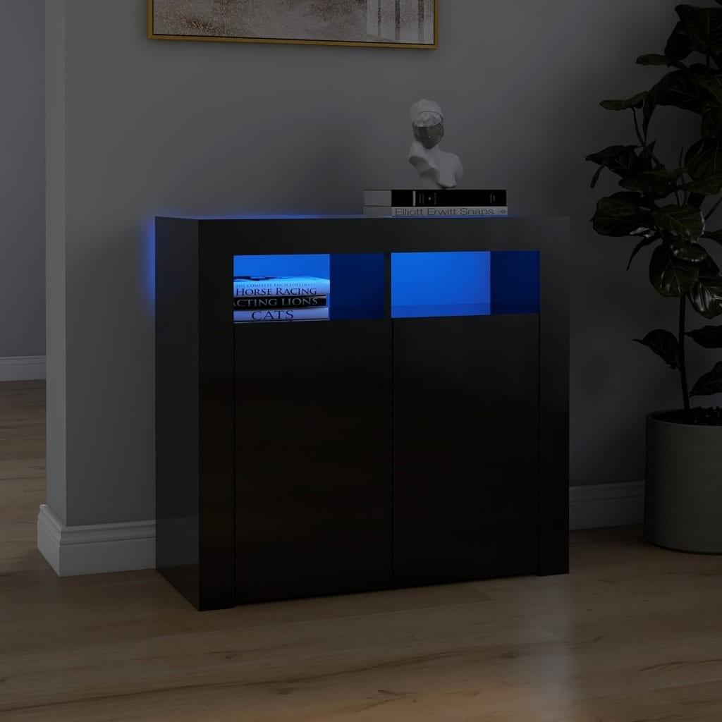 Skænk med LED-lys 80x35x75 cm sort højglans