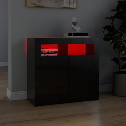 Skænk med LED-lys 80x35x75 cm sort højglans