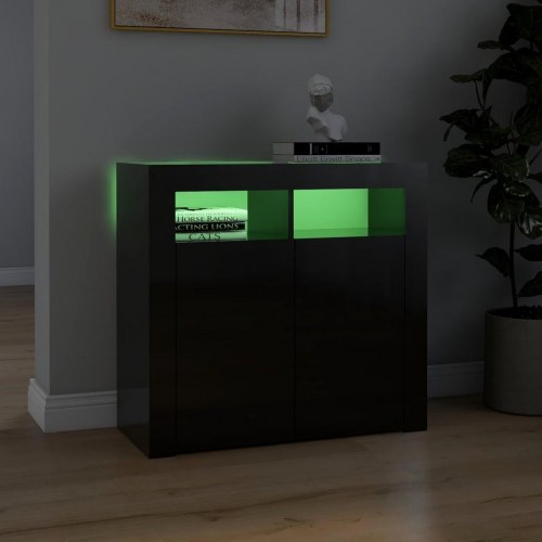 Skænk med LED-lys 80x35x75 cm sort højglans