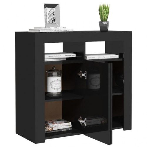Skænk med LED-lys 80x35x75 cm sort højglans