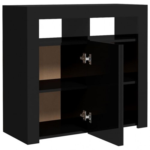 Skænk med LED-lys 80x35x75 cm sort højglans