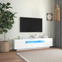 Tv-skab med LED-lys 160x35x40 cm hvid højglans