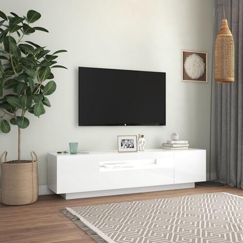 Tv-skab med LED-lys 160x35x40 cm hvid højglans